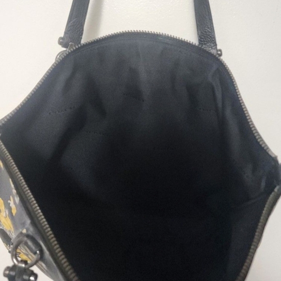 Coach Black Leather Satchel with Yellow Floral Print - Picture 5 of 6